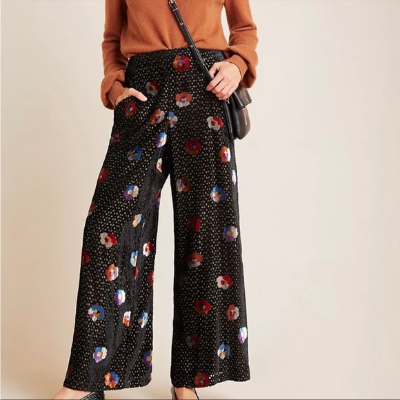 COPY - Anthropologie Eva Franco Velvet Metallic Pasquette Floral Wide Leg Pants… - Picture 14 of 14